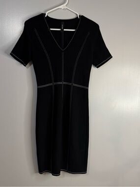 Marc Cain Black Midi Dress with White Contrast Stitching Size XS